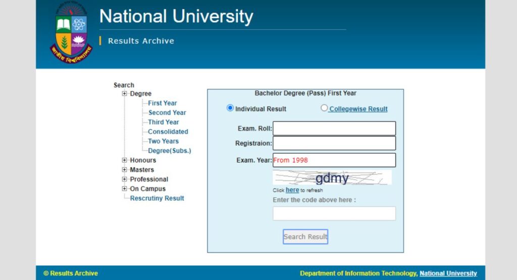 nu degree 1st year result login