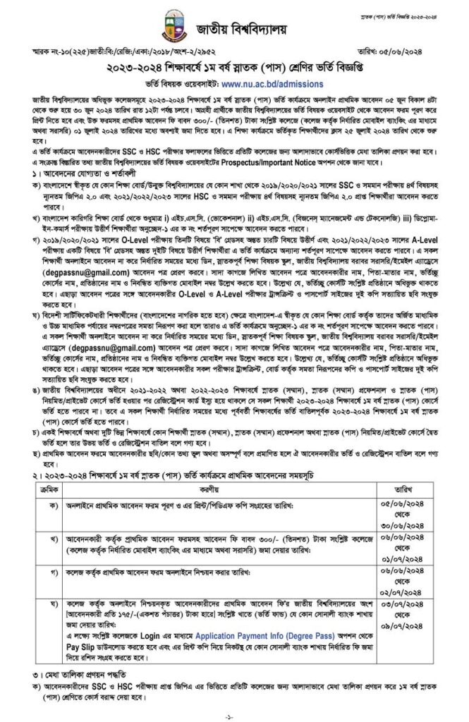 nu degree admission circular 2024 -1