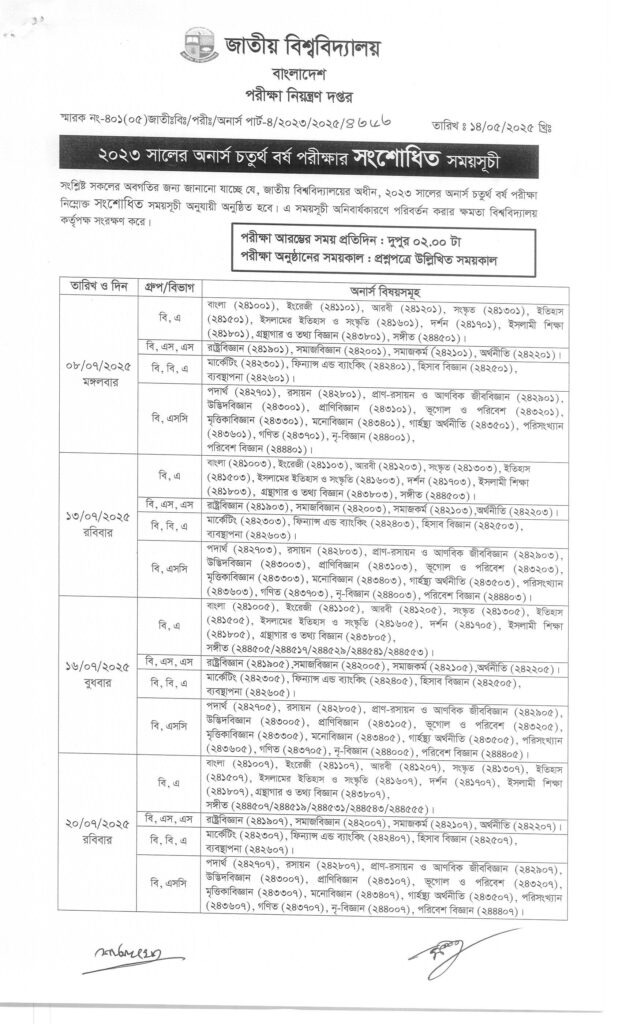 honours 4th year routine 2025 revised 1