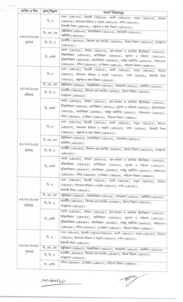 NU honours 4th year routine 2025-revised routine 2